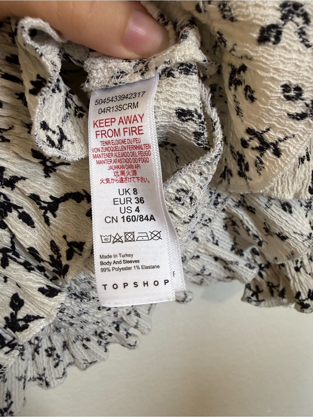 Topshop Black Floral Smocked Crop Top on White - Picture 5 of 6